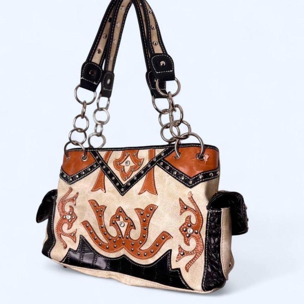Studded Western Cowgirl Satchel Tote Bag - Picture 2 of 8